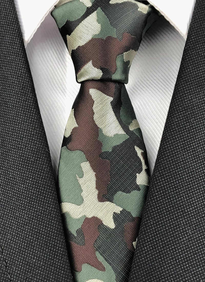 Ctskyte Slim Silk Necktie for Men Woven Jacquard Patterned Business Wedding Skinny Ties (Camouflage, One Size) - Image 2
